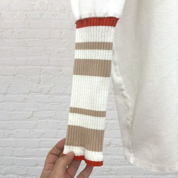 Free People Striped Ribbed Knit Long Sleeve Top Cream Size M - Picture 7 of 11